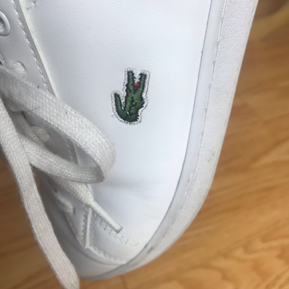 Men’s Lacoste White Leather Sneakers Sz 8 - Picture 9 of 12
